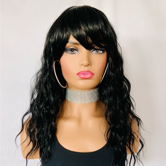 20” Effortless Style Black Synthetic Wig with Bangs for Daily Wear/Cospl… - Picture 1 of 12